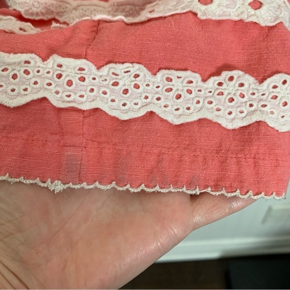Boden Linen Blend Sun Dress Little Girls 6-7 Crochet Eyelet Coral Striped Lace - Picture 7 of 14